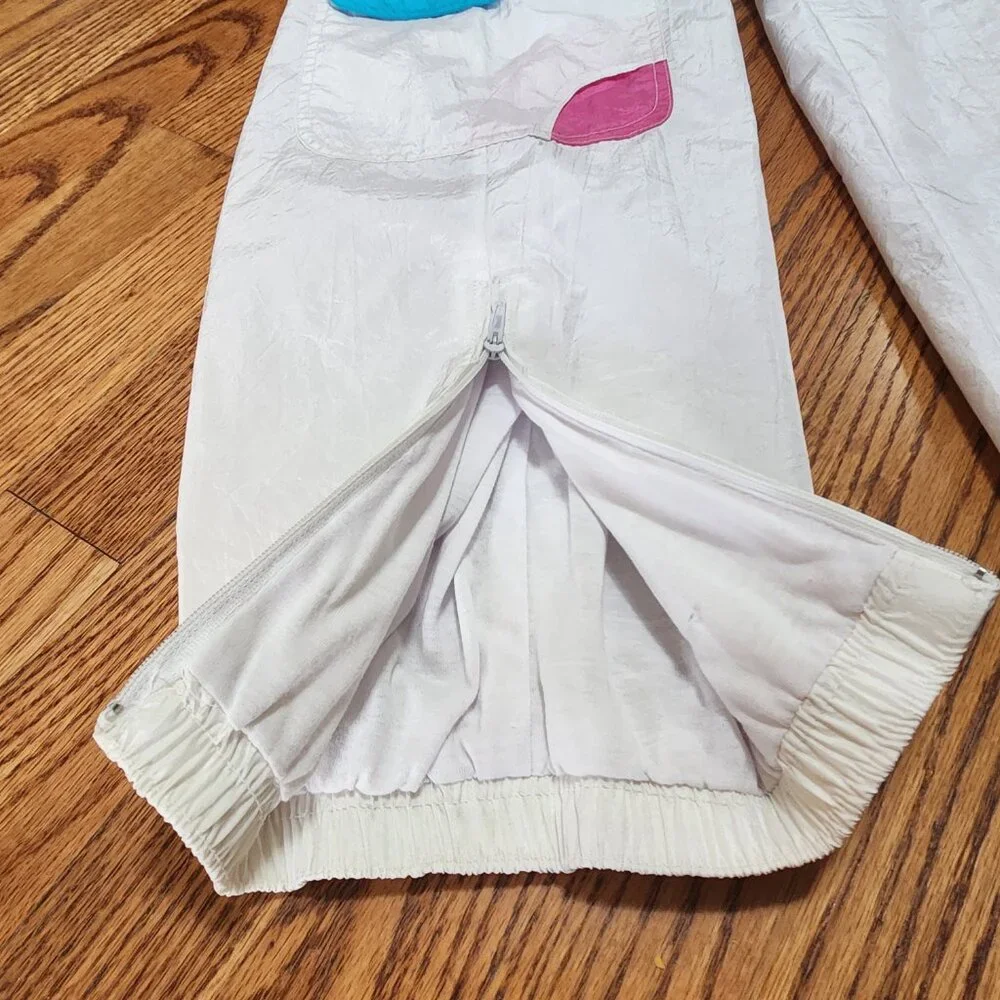 80s Vintage White Parachute Pants w/ Colorful Pocket by Sergio Valente| Medium